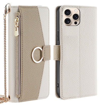 iPhone 16 Pro Max Crossbody Phone Case with Litchi Texture Leather, Adjustable Kickstand, Card Slots, Zipper Purse, Makeup Mirror, and TPU Protection