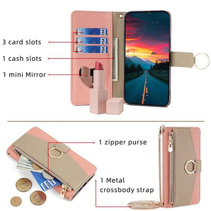 iPhone 16e Crossbody Phone Case with Litchi Texture Leather, Adjustable Kickstand, Card Slots, Zipper Purse, Makeup Mirror, and TPU Protection