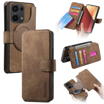 Redmi Note 13 Pro 4G Retro Leather Phone Case with Enhanced MagSafe Wireless Charging, RFID Anti-theft Protection, Kickstand & Magnetic Lock Wallet Cover