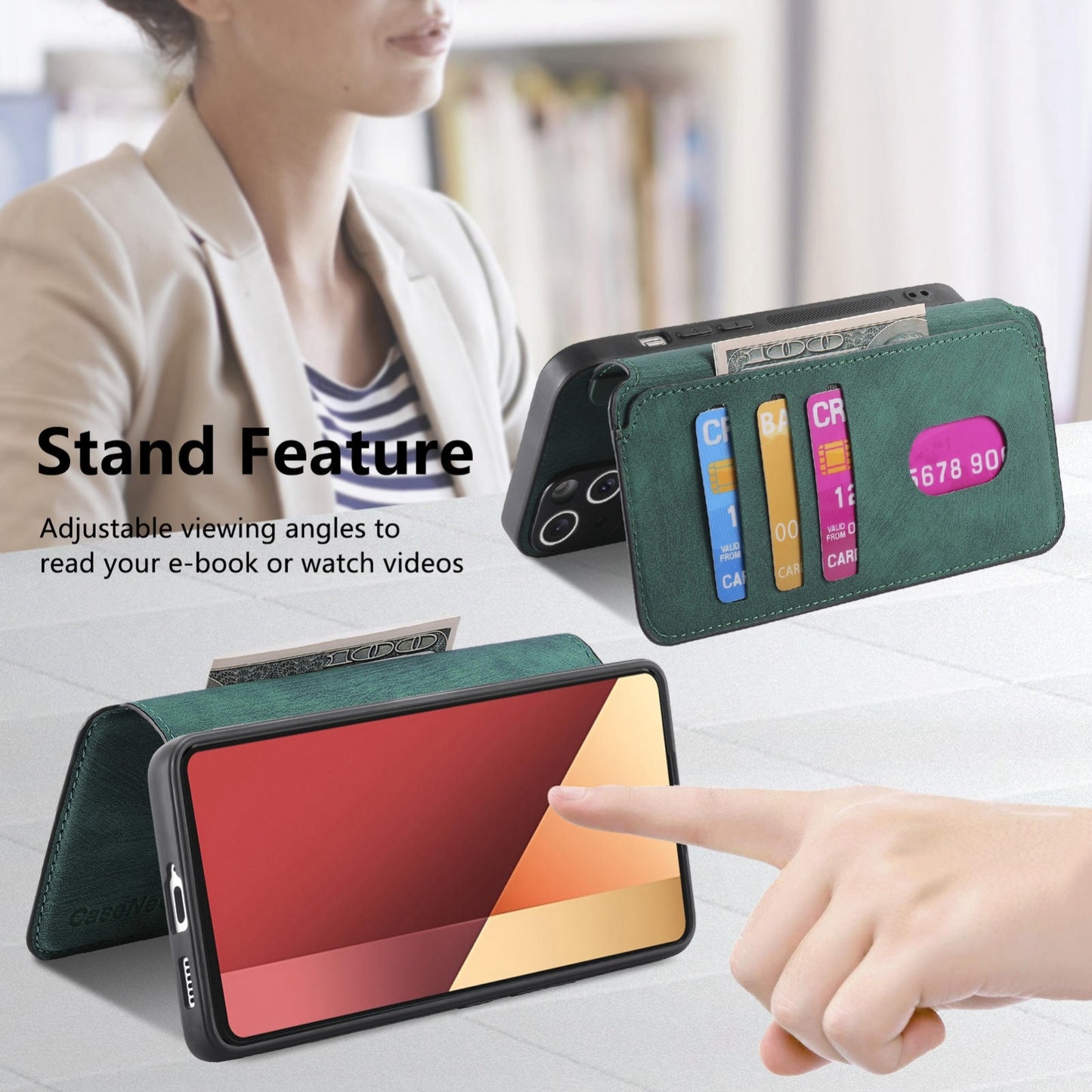 Redmi Note 13 Pro 4G Retro Leather Phone Case with Enhanced MagSafe Wireless Charging, RFID Anti-theft Protection, Kickstand & Magnetic Lock Wallet Cover