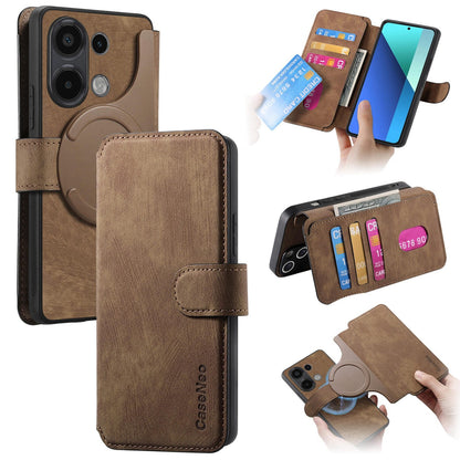 Redmi Note 13 4G Retro Leather Phone Case with Enhanced MagSafe Wireless Charging, RFID Anti-theft Protection, Kickstand & Magnetic Lock Wallet Cover