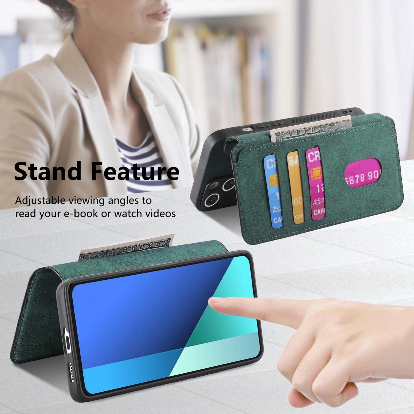 Redmi Note 13 4G Retro Leather Phone Case with Enhanced MagSafe Wireless Charging, RFID Anti-theft Protection, Kickstand & Magnetic Lock Wallet Cover