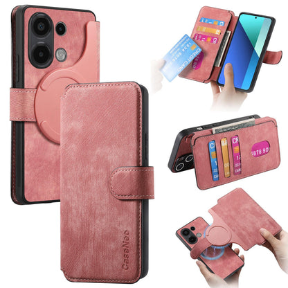 Redmi Note 13 4G Retro Leather Phone Case with Enhanced MagSafe Wireless Charging, RFID Anti-theft Protection, Kickstand & Magnetic Lock Wallet Cover