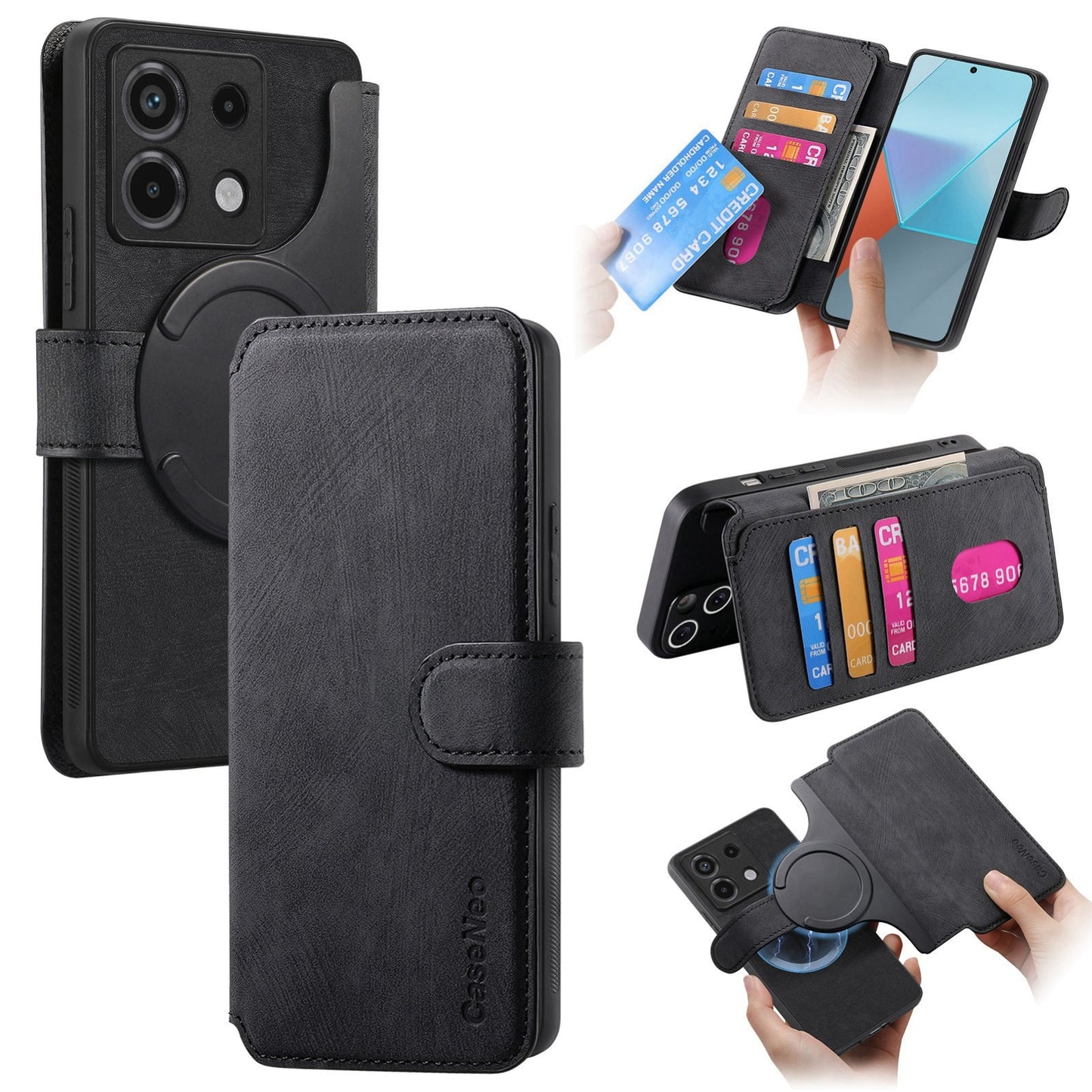 Redmi Note 13 Pro 5G Retro Leather Phone Case with Enhanced MagSafe Wireless Charging, RFID Anti-theft Protection, Kickstand & Magnetic Lock Wallet Cover