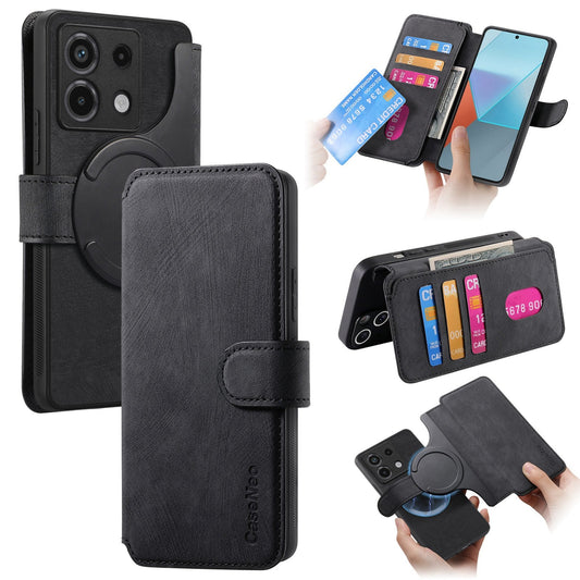 Redmi Note 13 Pro 5G Retro Leather Phone Case with Enhanced MagSafe Wireless Charging, RFID Anti-theft Protection, Kickstand & Magnetic Lock Wallet Cover