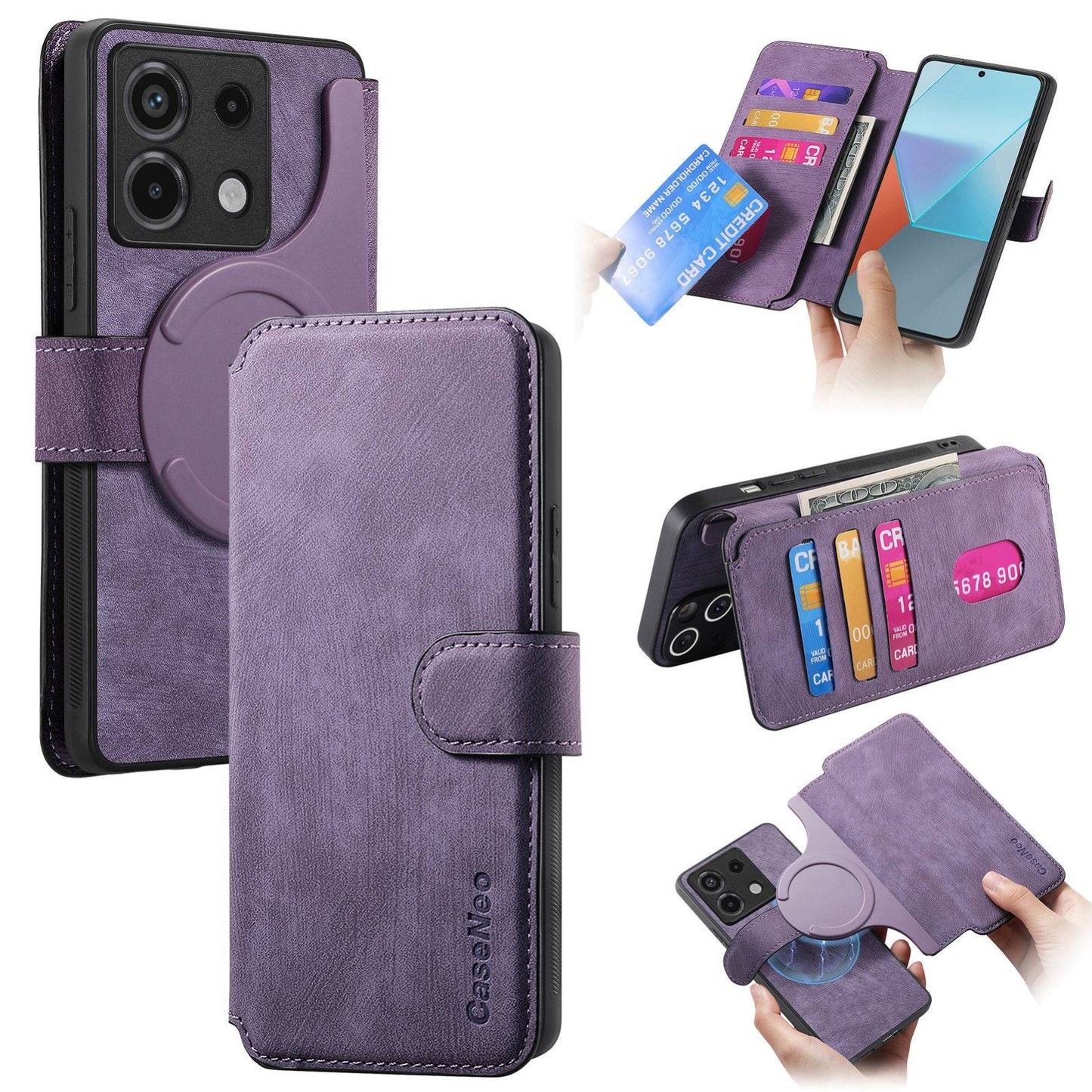 Redmi Note 13 Pro 5G Retro Leather Phone Case with Enhanced MagSafe Wireless Charging, RFID Anti-theft Protection, Kickstand & Magnetic Lock Wallet Cover