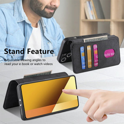 Redmi Note 13 5G Retro Leather Phone Case with Enhanced MagSafe Wireless Charging, RFID Anti-theft Protection, Kickstand & Magnetic Lock Wallet Cover