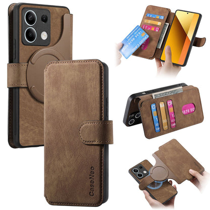 Redmi Note 13 5G Retro Leather Phone Case with Enhanced MagSafe Wireless Charging, RFID Anti-theft Protection, Kickstand & Magnetic Lock Wallet Cover