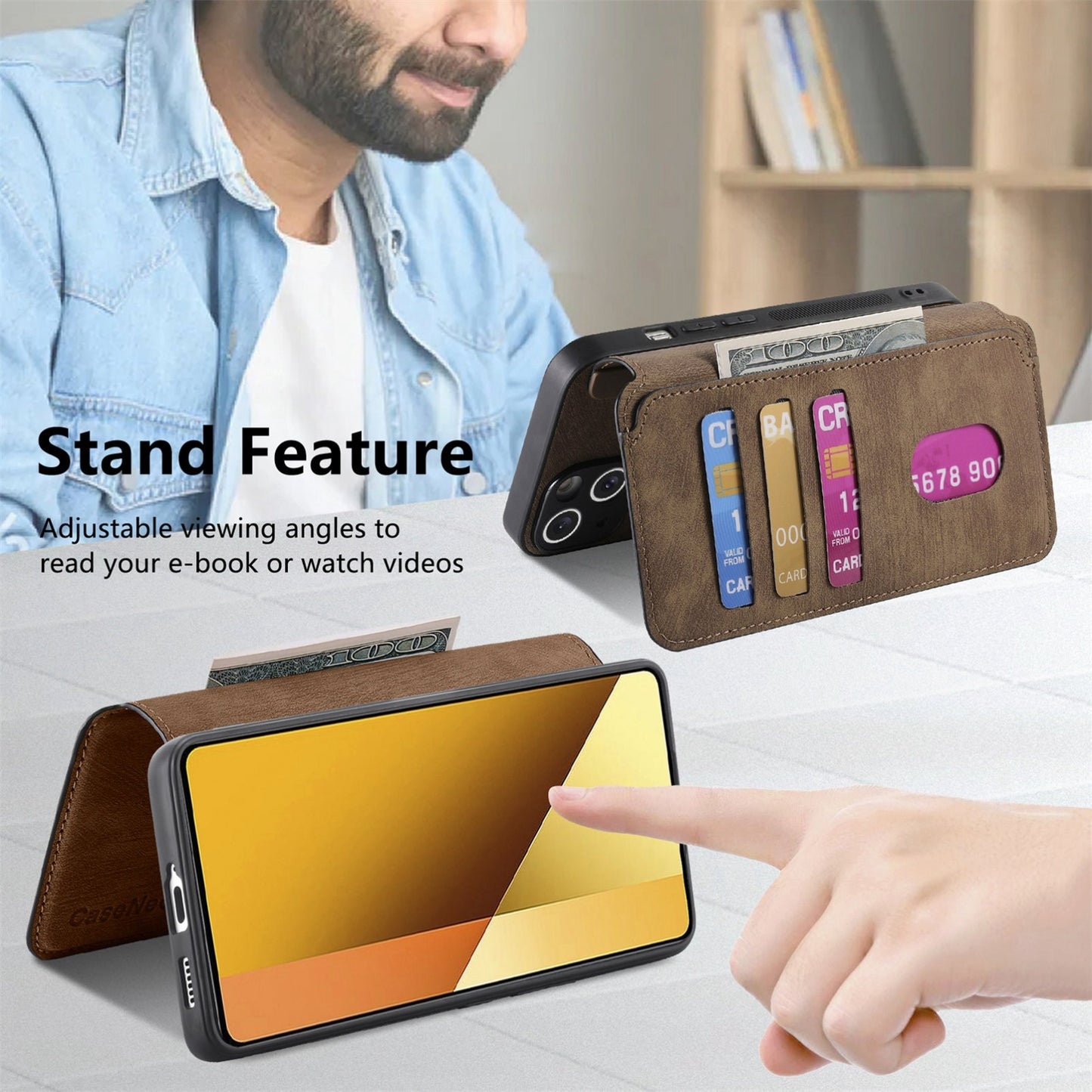 Redmi Note 13 5G Retro Leather Phone Case with Enhanced MagSafe Wireless Charging, RFID Anti-theft Protection, Kickstand & Magnetic Lock Wallet Cover
