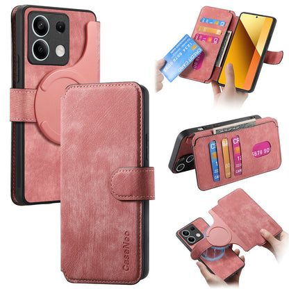 Redmi Note 13 5G Retro Leather Phone Case with Enhanced MagSafe Wireless Charging, RFID Anti-theft Protection, Kickstand & Magnetic Lock Wallet Cover