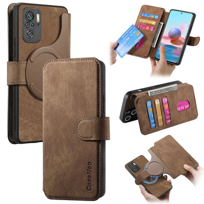 Redmi Note 10 4G Retro Leather Phone Case with Enhanced MagSafe Wireless Charging, RFID Anti-theft Protection, Kickstand & Magnetic Lock Wallet Cover