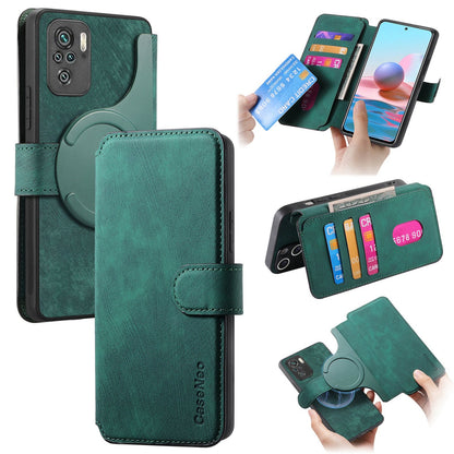 Redmi Note 10S Retro Leather Phone Case with Enhanced MagSafe Wireless Charging, RFID Anti-theft Protection, Kickstand & Magnetic Lock Wallet Cover