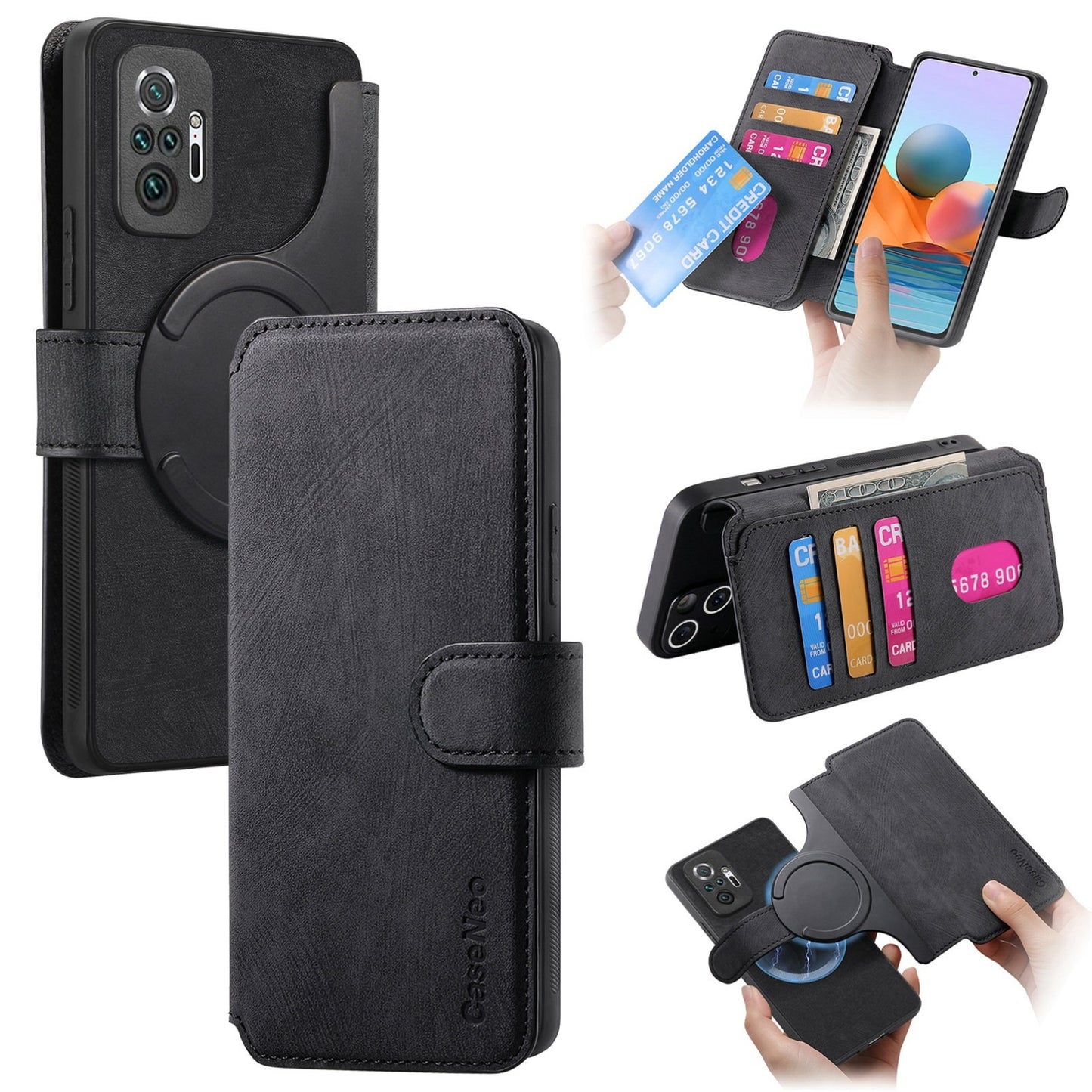 Redmi Note 10 Pro 4G Retro Leather Phone Case with Enhanced MagSafe Wireless Charging, RFID Anti-theft Protection, Kickstand & Magnetic Lock Wallet Cover