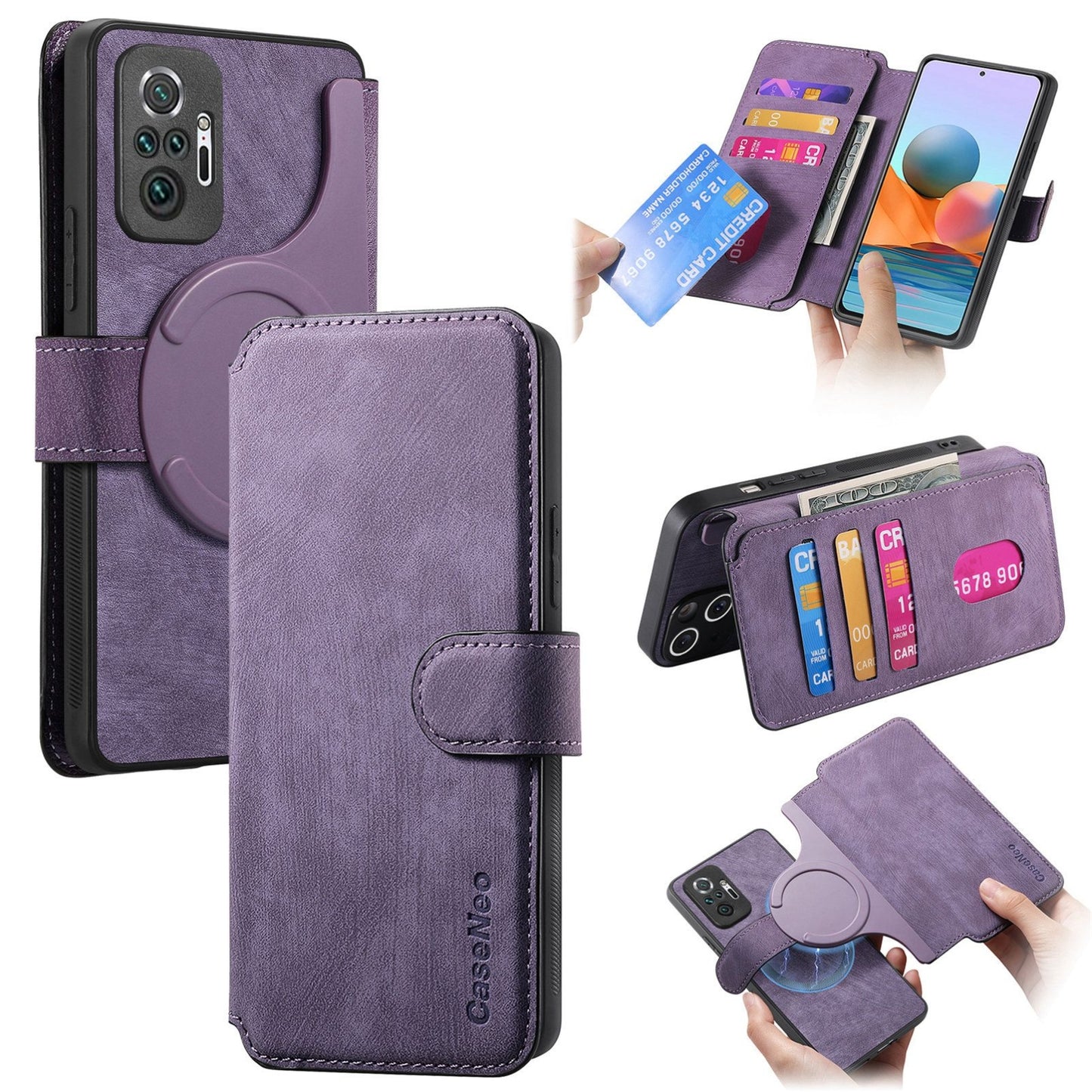 Redmi Note 10 Pro 4G Retro Leather Phone Case with Enhanced MagSafe Wireless Charging, RFID Anti-theft Protection, Kickstand & Magnetic Lock Wallet Cover