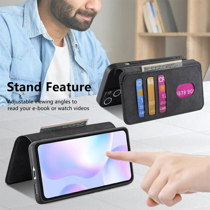 Redmi 9A Retro Leather Phone Case with Enhanced MagSafe Wireless Charging, RFID Anti-theft Protection, Kickstand & Magnetic Lock Wallet Cover