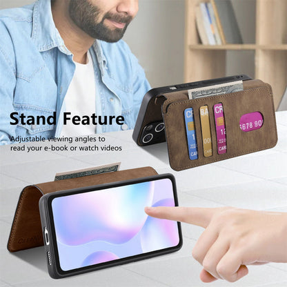 Redmi 9A Retro Leather Phone Case with Enhanced MagSafe Wireless Charging, RFID Anti-theft Protection, Kickstand & Magnetic Lock Wallet Cover