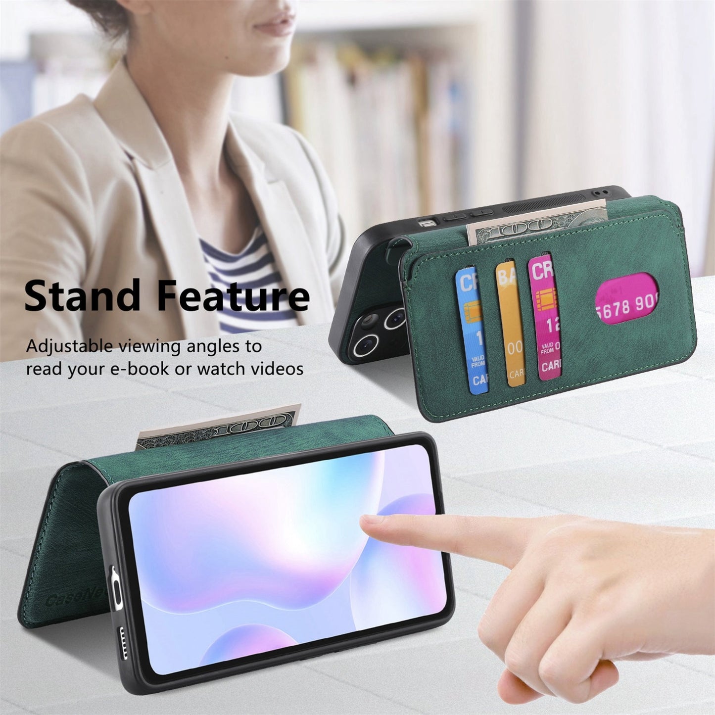 Redmi 9A Retro Leather Phone Case with Enhanced MagSafe Wireless Charging, RFID Anti-theft Protection, Kickstand & Magnetic Lock Wallet Cover