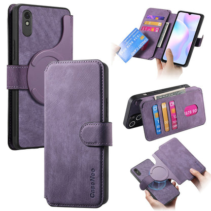 Redmi 9A Retro Leather Phone Case with Enhanced MagSafe Wireless Charging, RFID Anti-theft Protection, Kickstand & Magnetic Lock Wallet Cover
