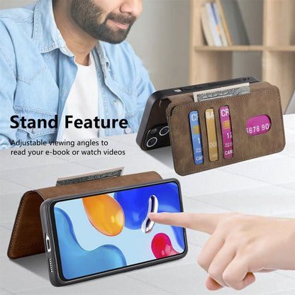 Redmi Note 11S 4G Retro Leather Phone Case with Enhanced MagSafe Wireless Charging, RFID Anti-theft Protection, Kickstand & Magnetic Lock Wallet Cover