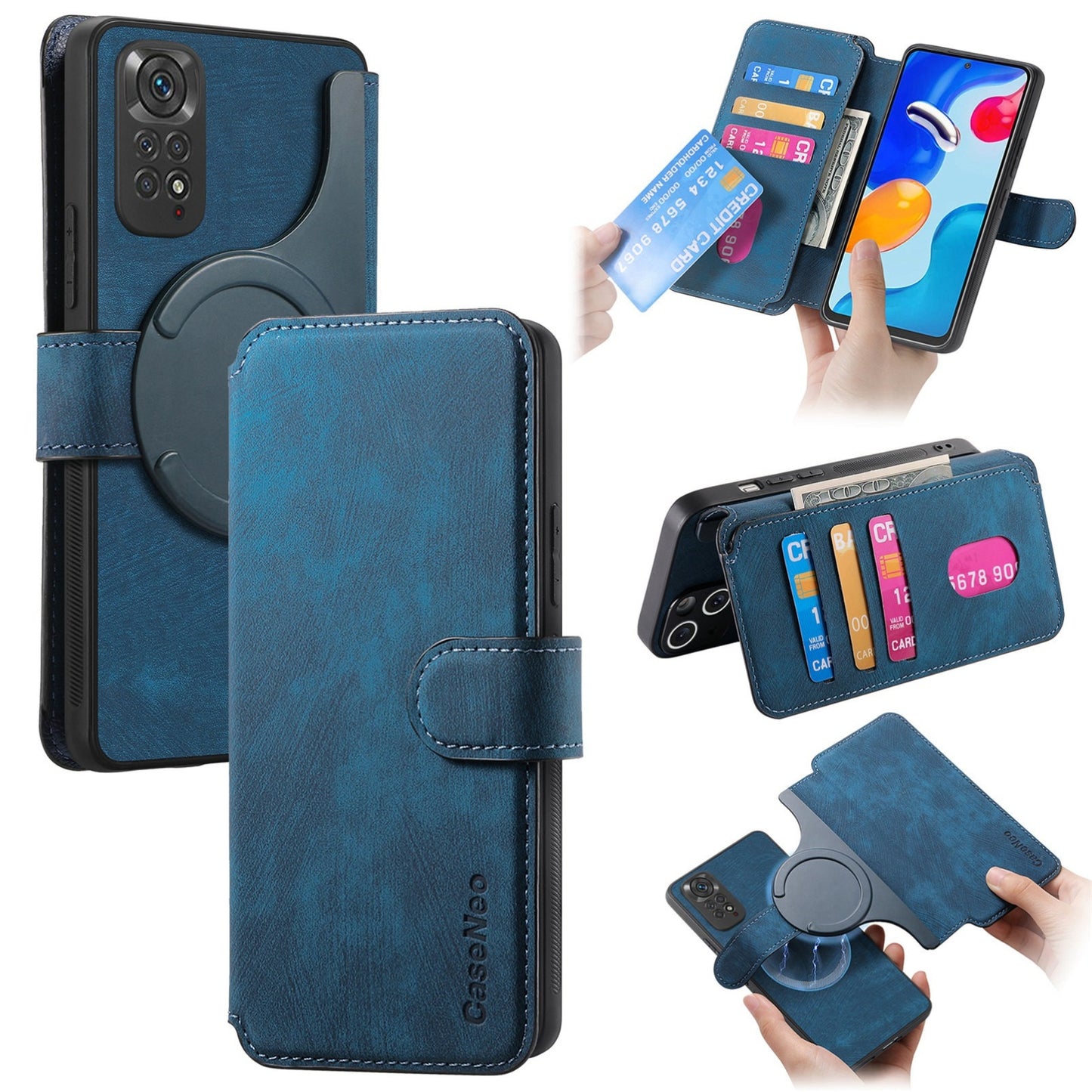 Redmi Note 11S 4G Retro Leather Phone Case with Enhanced MagSafe Wireless Charging, RFID Anti-theft Protection, Kickstand & Magnetic Lock Wallet Cover