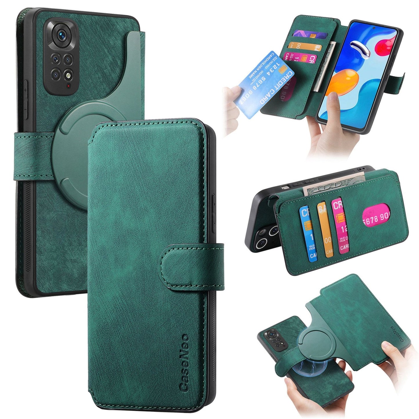Redmi Note 11S 4G Retro Leather Phone Case with Enhanced MagSafe Wireless Charging, RFID Anti-theft Protection, Kickstand & Magnetic Lock Wallet Cover