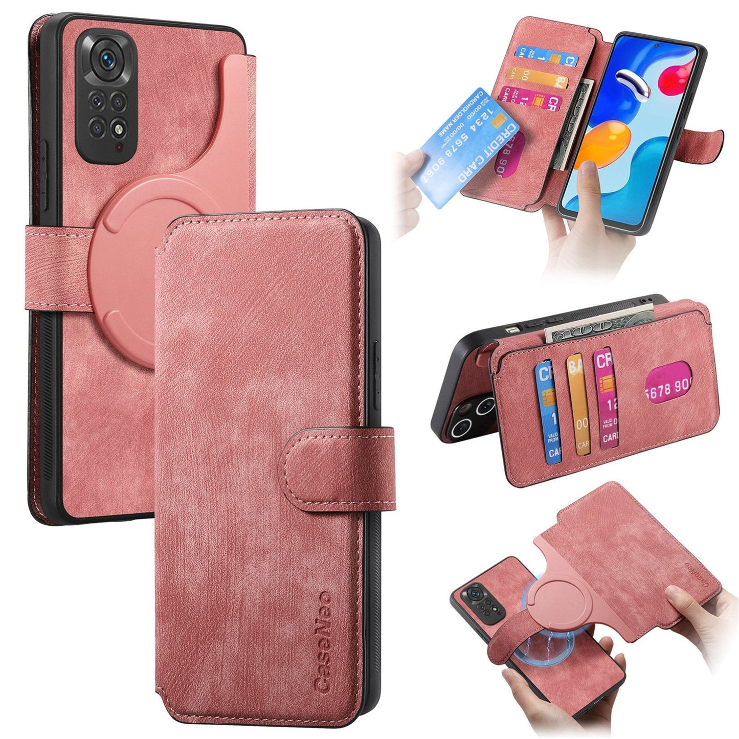 Redmi Note 11S 4G Retro Leather Phone Case with Enhanced MagSafe Wireless Charging, RFID Anti-theft Protection, Kickstand & Magnetic Lock Wallet Cover
