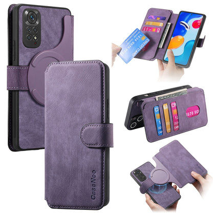 Redmi Note 11S 4G Retro Leather Phone Case with Enhanced MagSafe Wireless Charging, RFID Anti-theft Protection, Kickstand & Magnetic Lock Wallet Cover