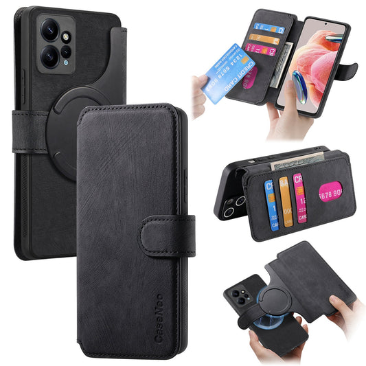 Redmi Note 12 4G Global Retro Leather Phone Case with Enhanced MagSafe Wireless Charging, RFID Anti-theft Protection, Kickstand & Magnetic Lock Wallet Cover