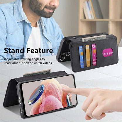 Redmi Note 12 4G Global Retro Leather Phone Case with Enhanced MagSafe Wireless Charging, RFID Anti-theft Protection, Kickstand & Magnetic Lock Wallet Cover