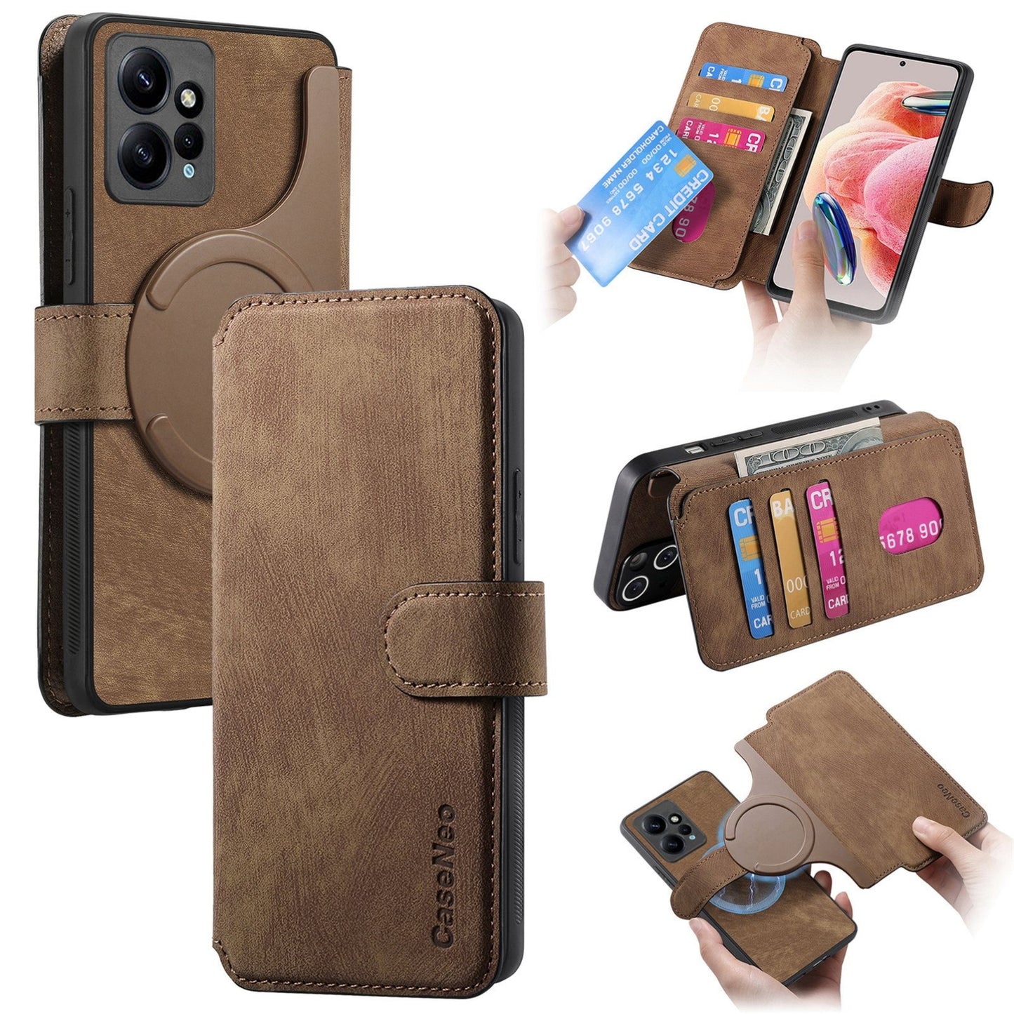 Redmi Note 12 4G Global Retro Leather Phone Case with Enhanced MagSafe Wireless Charging, RFID Anti-theft Protection, Kickstand & Magnetic Lock Wallet Cover