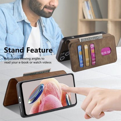 Redmi Note 12 4G Global Retro Leather Phone Case with Enhanced MagSafe Wireless Charging, RFID Anti-theft Protection, Kickstand & Magnetic Lock Wallet Cover