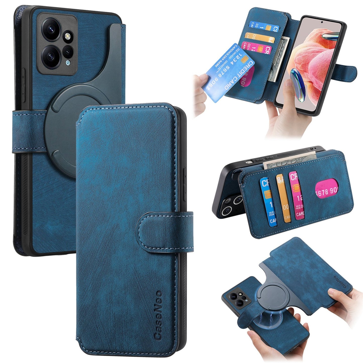 Redmi Note 12 4G Global Retro Leather Phone Case with Enhanced MagSafe Wireless Charging, RFID Anti-theft Protection, Kickstand & Magnetic Lock Wallet Cover
