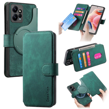Redmi Note 12 4G Global Retro Leather Phone Case with Enhanced MagSafe Wireless Charging, RFID Anti-theft Protection, Kickstand & Magnetic Lock Wallet Cover