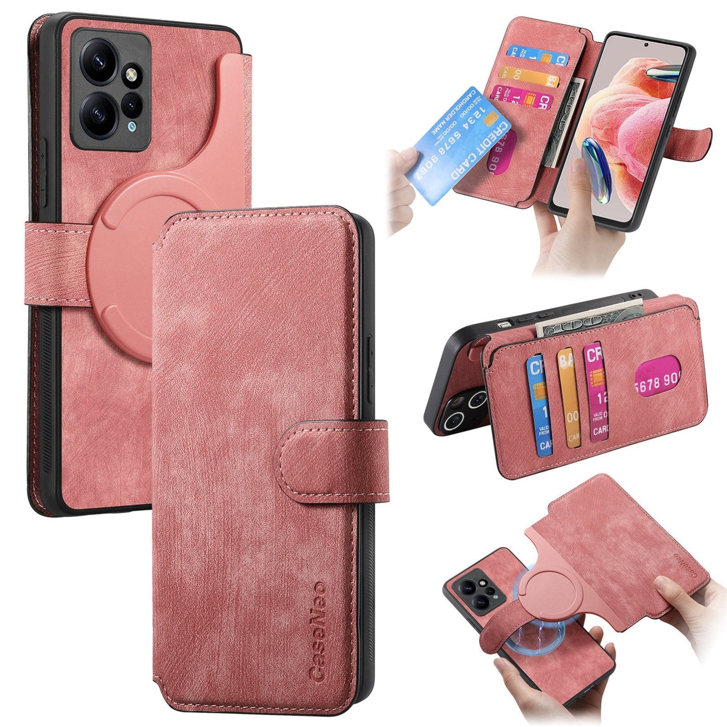 Redmi Note 12 4G Global Retro Leather Phone Case with Enhanced MagSafe Wireless Charging, RFID Anti-theft Protection, Kickstand & Magnetic Lock Wallet Cover