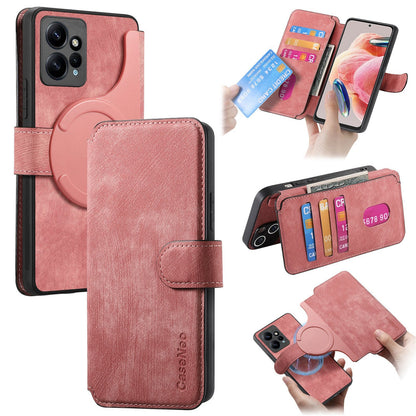 Redmi Note 12 4G Global Retro Leather Phone Case with Enhanced MagSafe Wireless Charging, RFID Anti-theft Protection, Kickstand & Magnetic Lock Wallet Cover