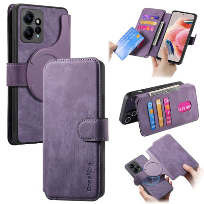 Redmi Note 12 4G Global Retro Leather Phone Case with Enhanced MagSafe Wireless Charging, RFID Anti-theft Protection, Kickstand & Magnetic Lock Wallet Cover