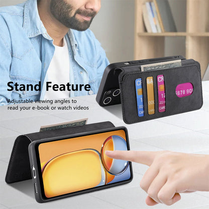 Redmi 13C 4G/13R Retro Leather Phone Case with Enhanced MagSafe Wireless Charging, RFID Anti-theft Protection, Kickstand & Magnetic Lock Wallet Cover