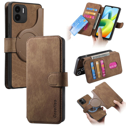 Redmi A1 Retro Leather Phone Case with Enhanced MagSafe Wireless Charging, RFID Anti-theft Protection, Kickstand & Magnetic Lock Wallet Cover