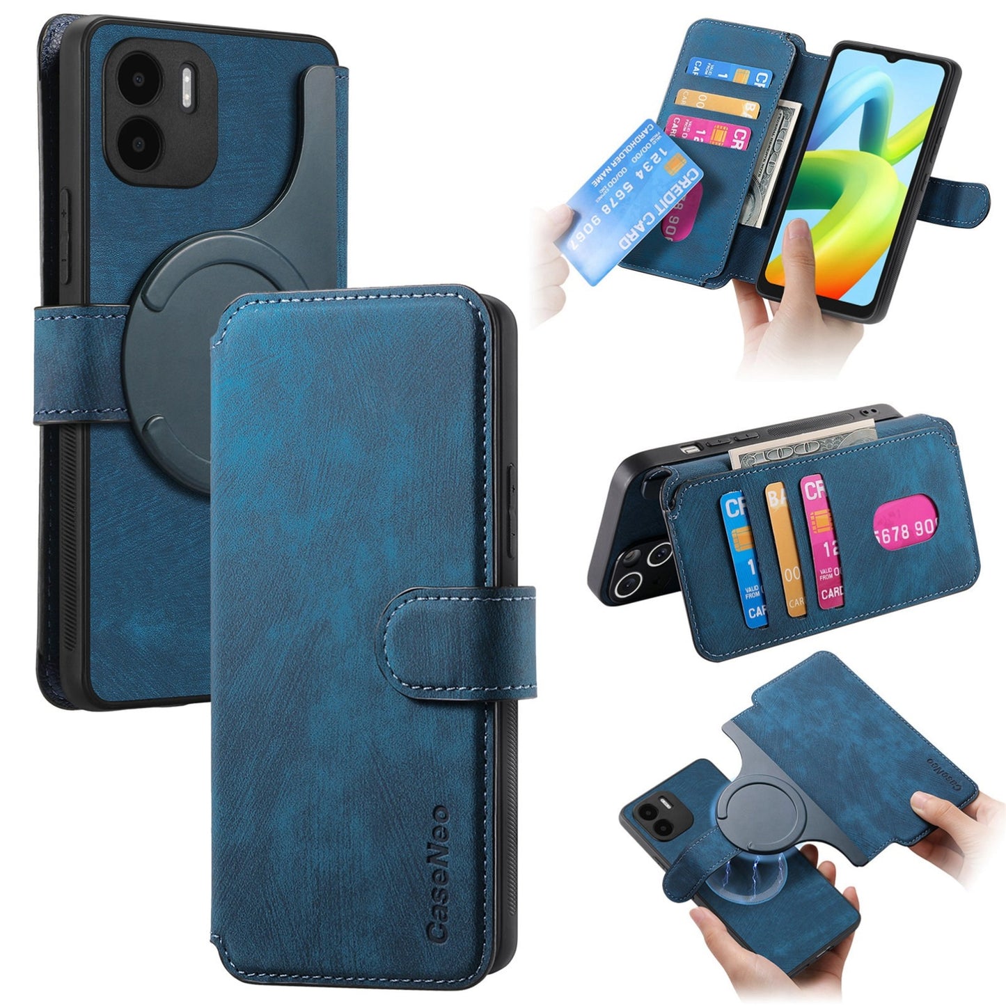 Redmi A1 Retro Leather Phone Case with Enhanced MagSafe Wireless Charging, RFID Anti-theft Protection, Kickstand & Magnetic Lock Wallet Cover