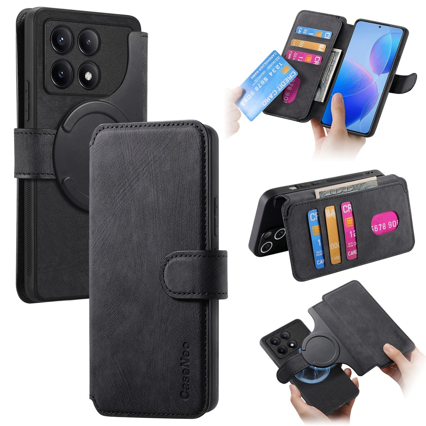 Redmi K70/K70 Pro Retro Leather Phone Case with Enhanced MagSafe Wireless Charging, RFID Anti-theft Protection, Kickstand & Magnetic Lock Wallet Cover