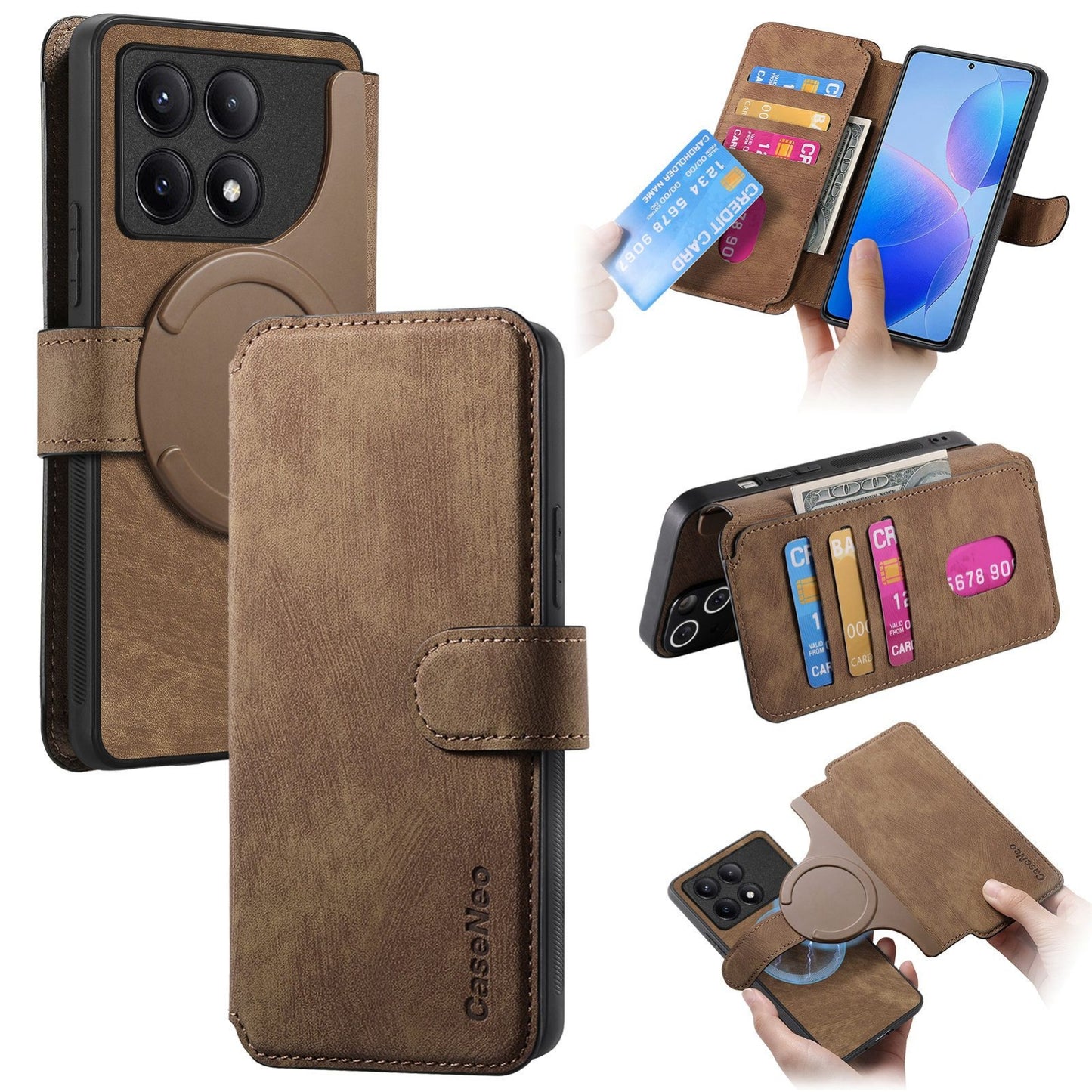 Redmi K70/K70 Pro Retro Leather Phone Case with Enhanced MagSafe Wireless Charging, RFID Anti-theft Protection, Kickstand & Magnetic Lock Wallet Cover