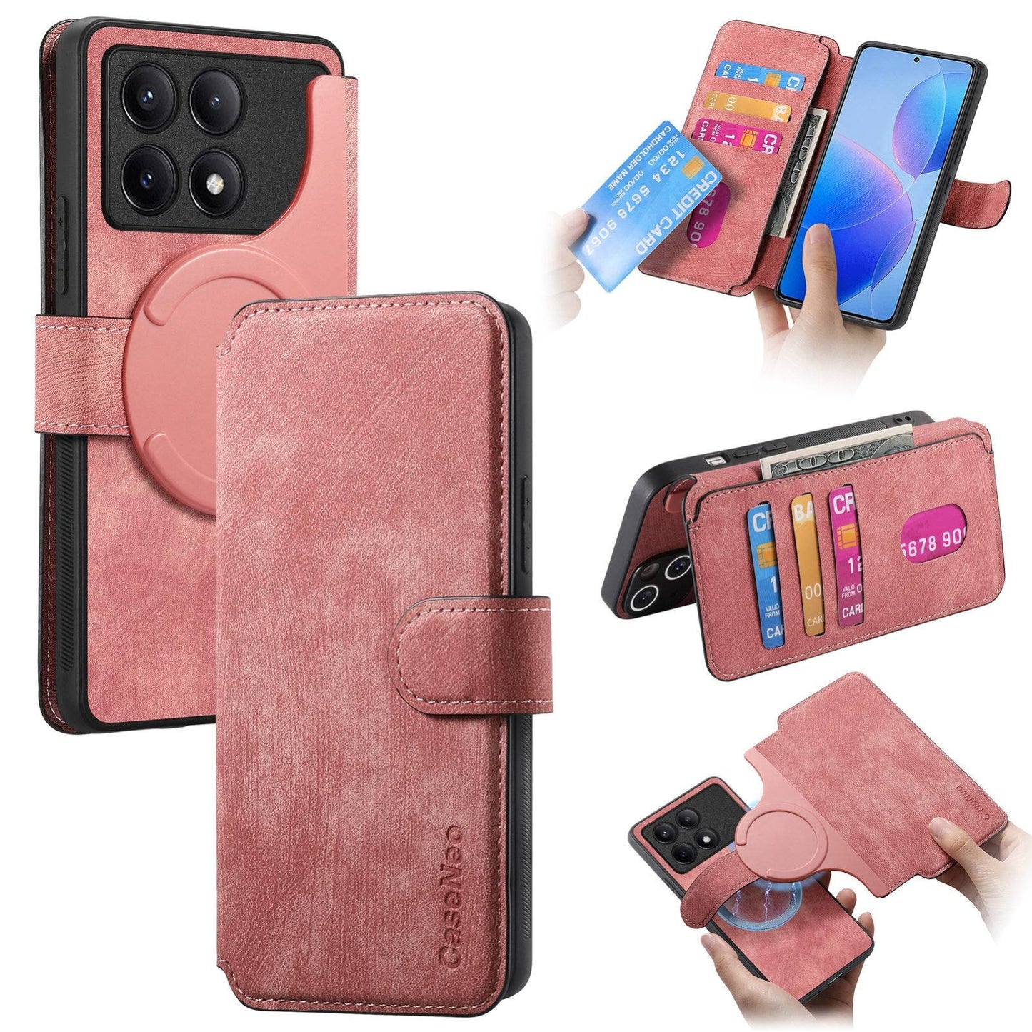 Redmi K70/K70 Pro Retro Leather Phone Case with Enhanced MagSafe Wireless Charging, RFID Anti-theft Protection, Kickstand & Magnetic Lock Wallet Cover