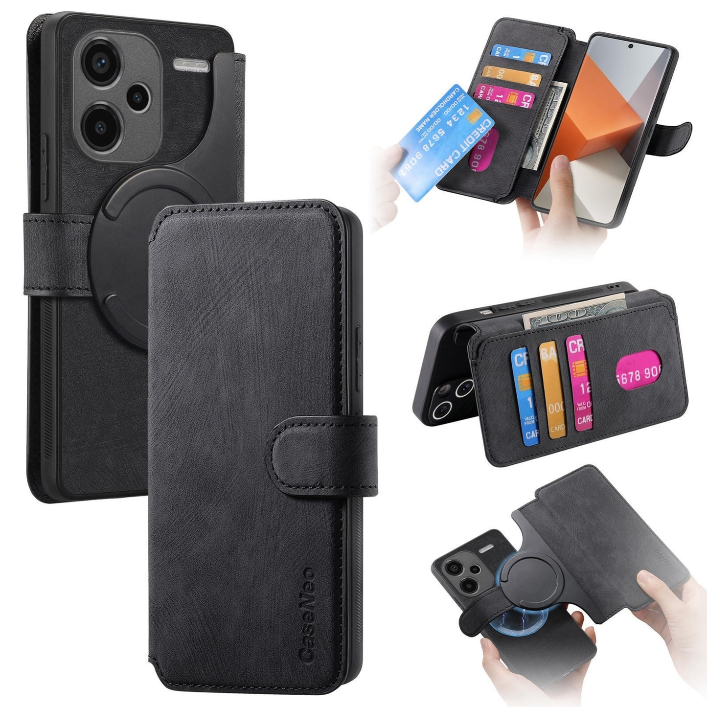 Redmi Note 13 Pro+ 5G Retro Leather Phone Case with Enhanced MagSafe Wireless Charging, RFID Anti-theft Protection, Kickstand & Magnetic Lock Wallet Cover