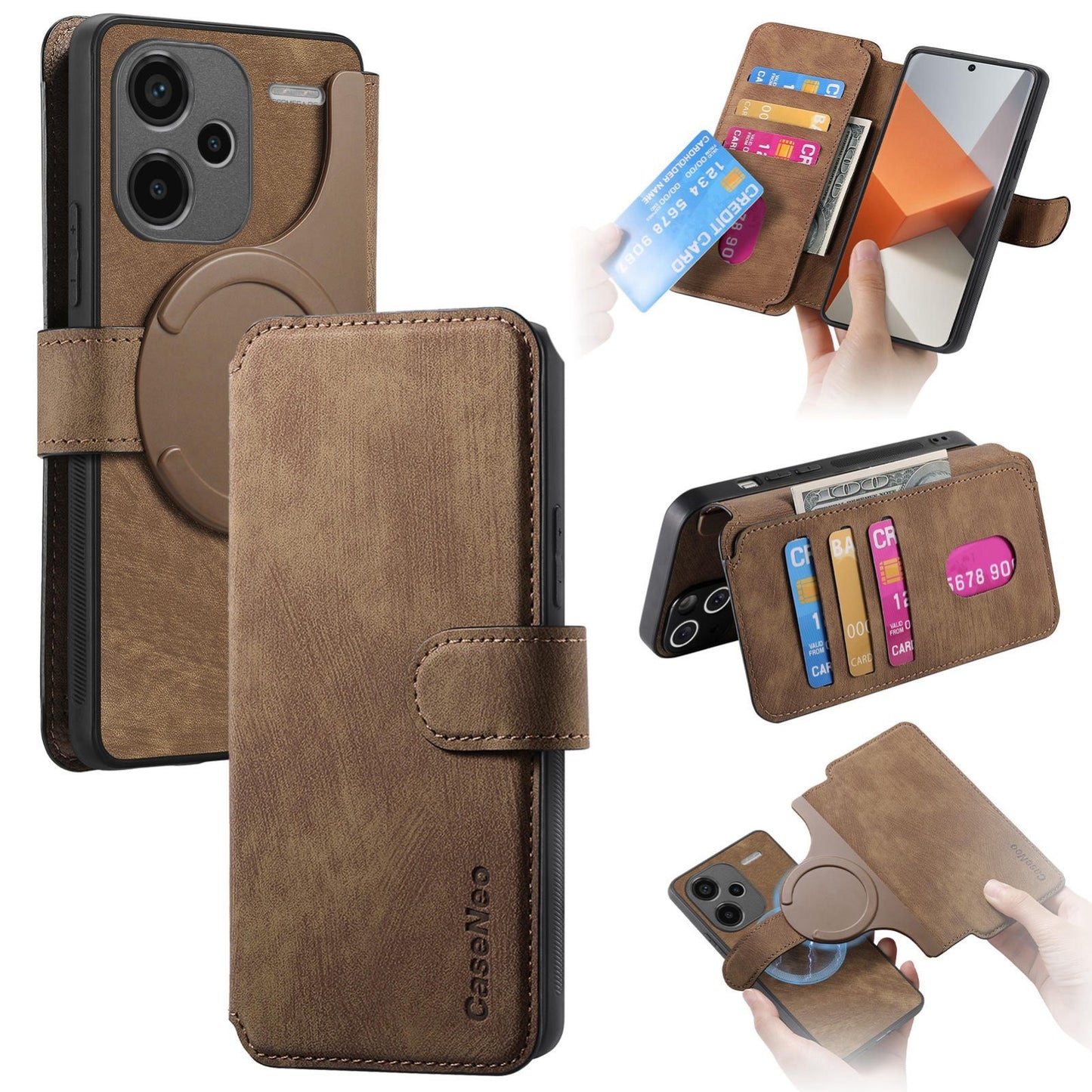 Redmi Note 13 Pro+ 5G Retro Leather Phone Case with Enhanced MagSafe Wireless Charging, RFID Anti-theft Protection, Kickstand & Magnetic Lock Wallet Cover