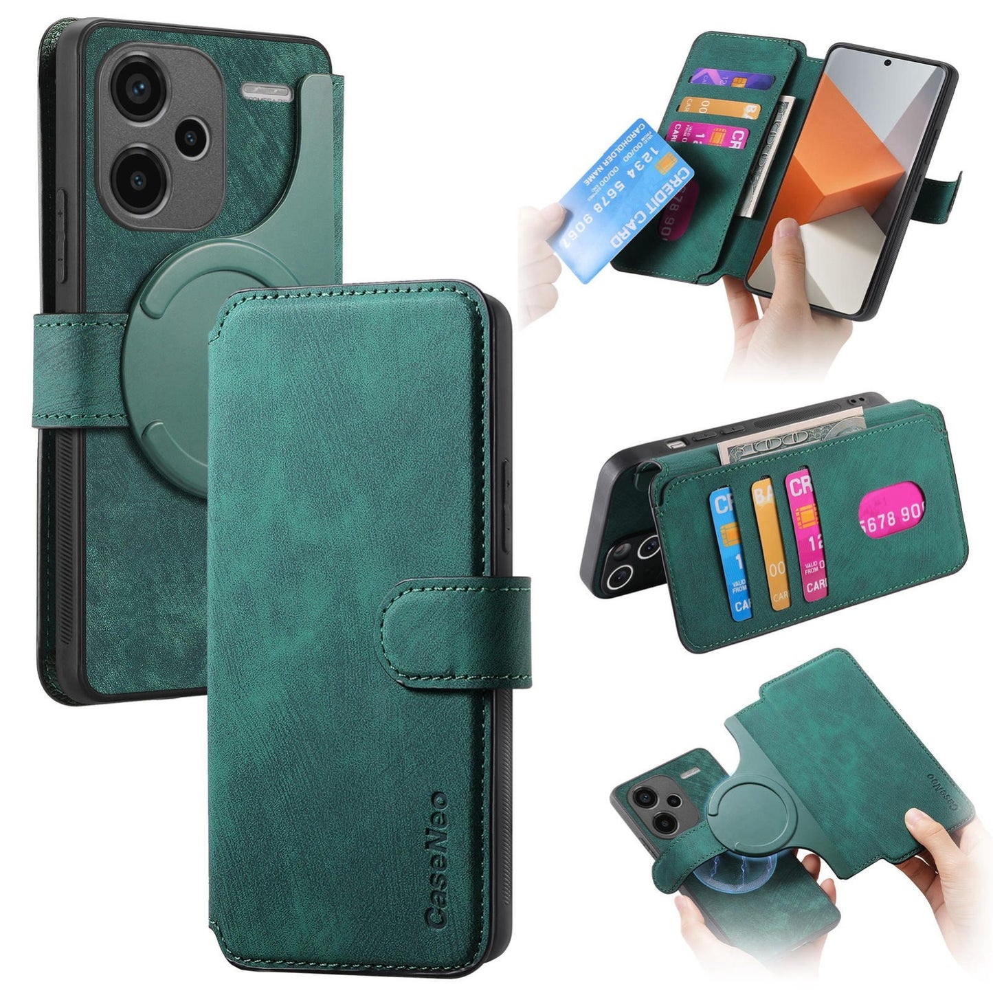 Redmi Note 13 Pro+ 5G Retro Leather Phone Case with Enhanced MagSafe Wireless Charging, RFID Anti-theft Protection, Kickstand & Magnetic Lock Wallet Cover