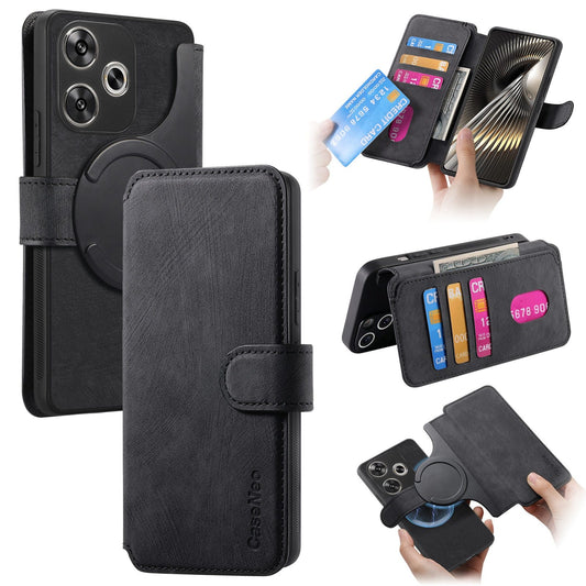 Xiaomi Poco F6 Retro Leather Phone Case with Enhanced MagSafe Wireless Charging, RFID Anti-theft Protection, Kickstand & Magnetic Lock Wallet Cover