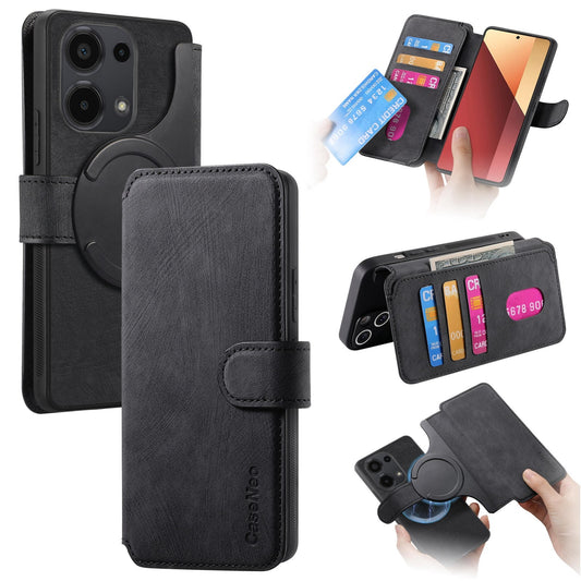 Xiaomi Poco M6 Pro 4G Retro Leather Phone Case with Enhanced MagSafe Wireless Charging, RFID Anti-theft Protection, Kickstand & Magnetic Lock Wallet Cover