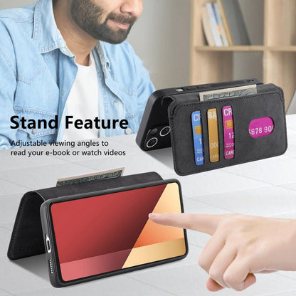 Xiaomi Poco M6 Pro 4G Retro Leather Phone Case with Enhanced MagSafe Wireless Charging, RFID Anti-theft Protection, Kickstand & Magnetic Lock Wallet Cover
