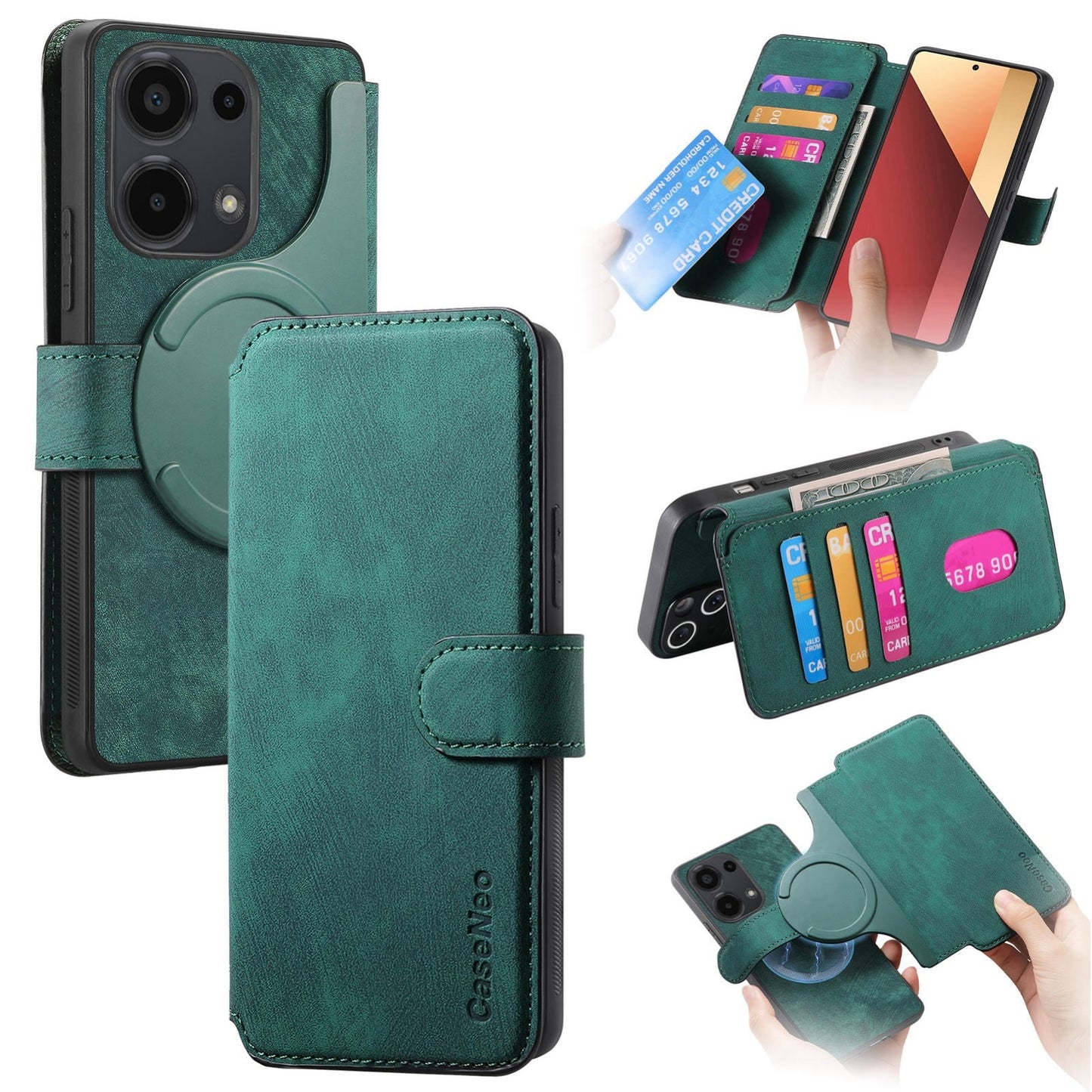 Xiaomi Poco M6 Pro 4G Retro Leather Phone Case with Enhanced MagSafe Wireless Charging, RFID Anti-theft Protection, Kickstand & Magnetic Lock Wallet Cover
