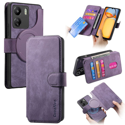 Xiaomi Poco M6 Retro Leather Phone Case with Enhanced MagSafe Wireless Charging, RFID Anti-theft Protection, Kickstand & Magnetic Lock Wallet Cover